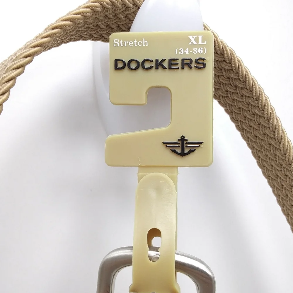 Big Boy's DOCKERS Khaki and Leather Woven Elastic Belt XL NWT